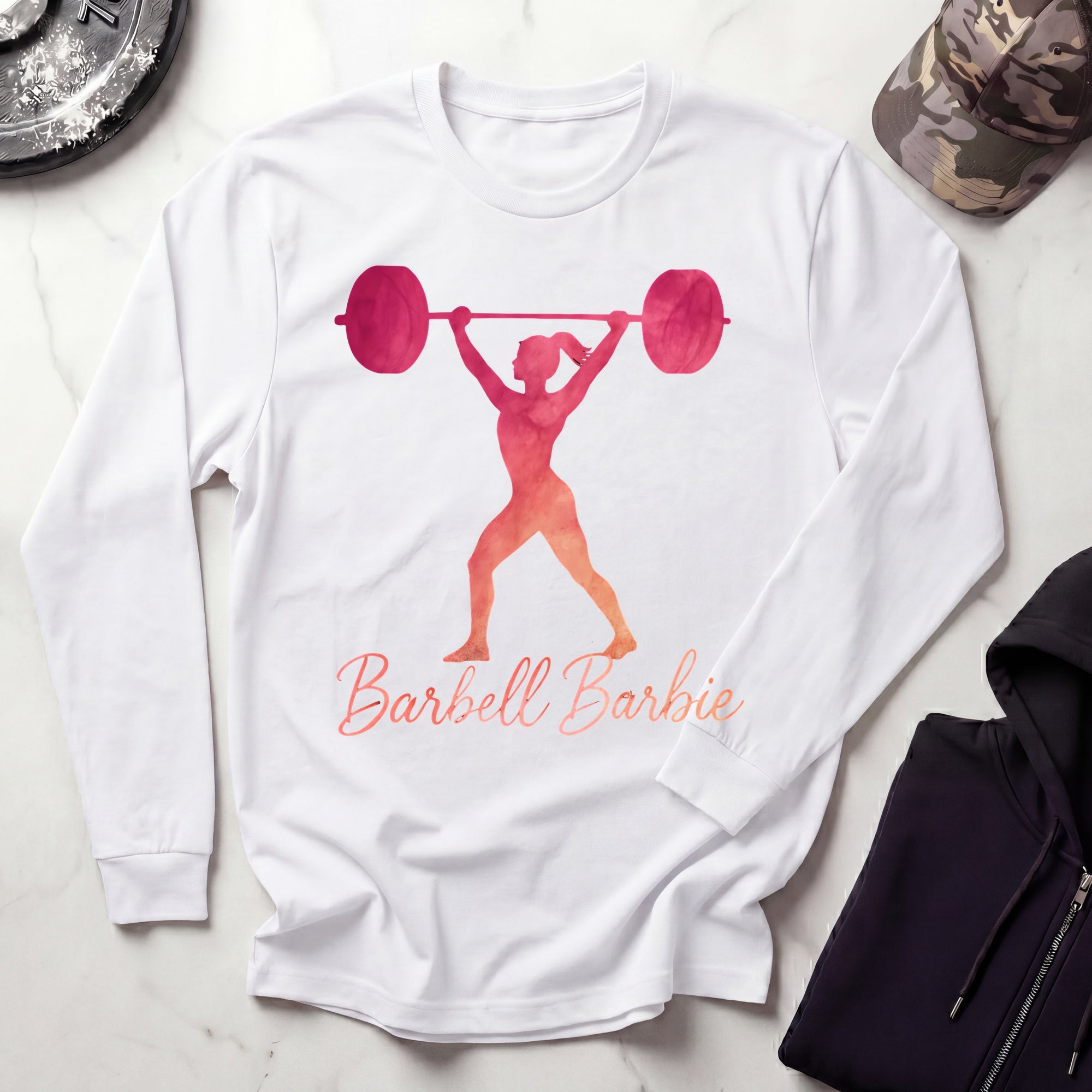 Barbell Barbie Long Sleeve Gym Tee