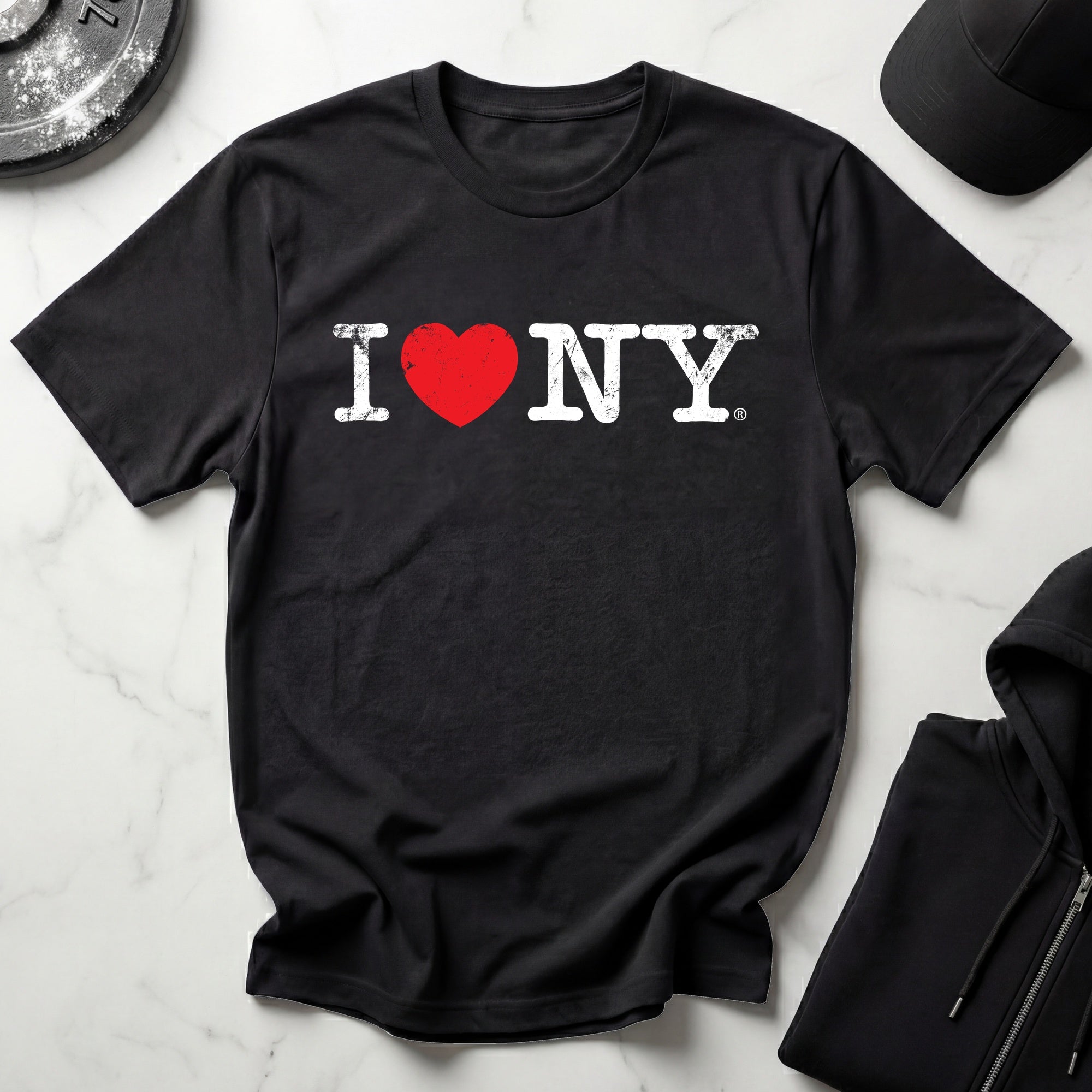 I Love NY Gym Linear Grunge White Designer Gymwear T-Shirt