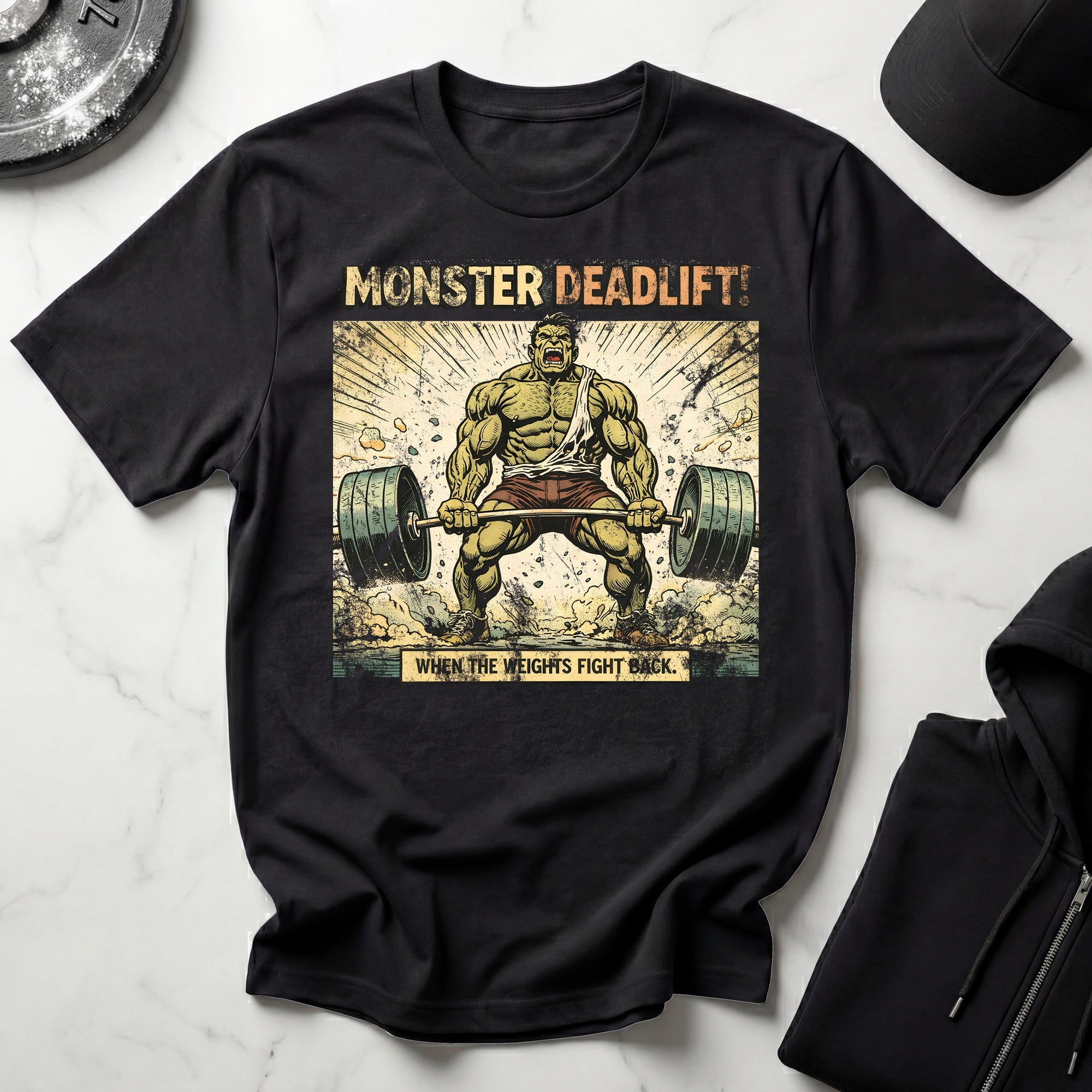 Retro Comic Monster Deadlift Gymwear T-Shirt