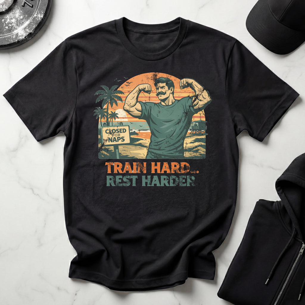 Retro Venice Beach Train Hard Rest Hard Gym T-Shirt