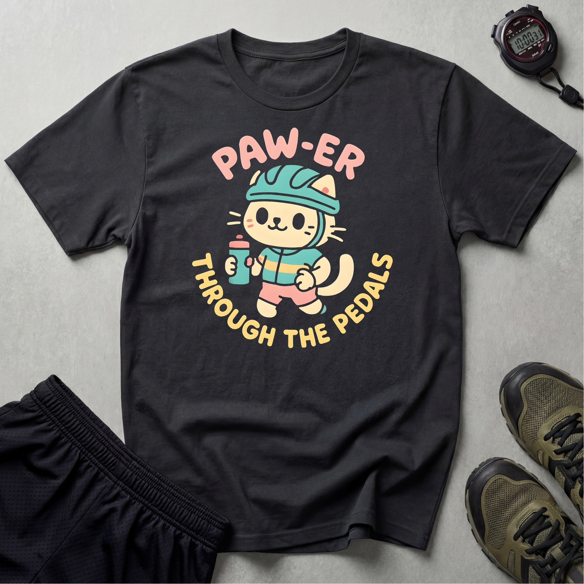 Cycling Cat Illustration T-Shirt