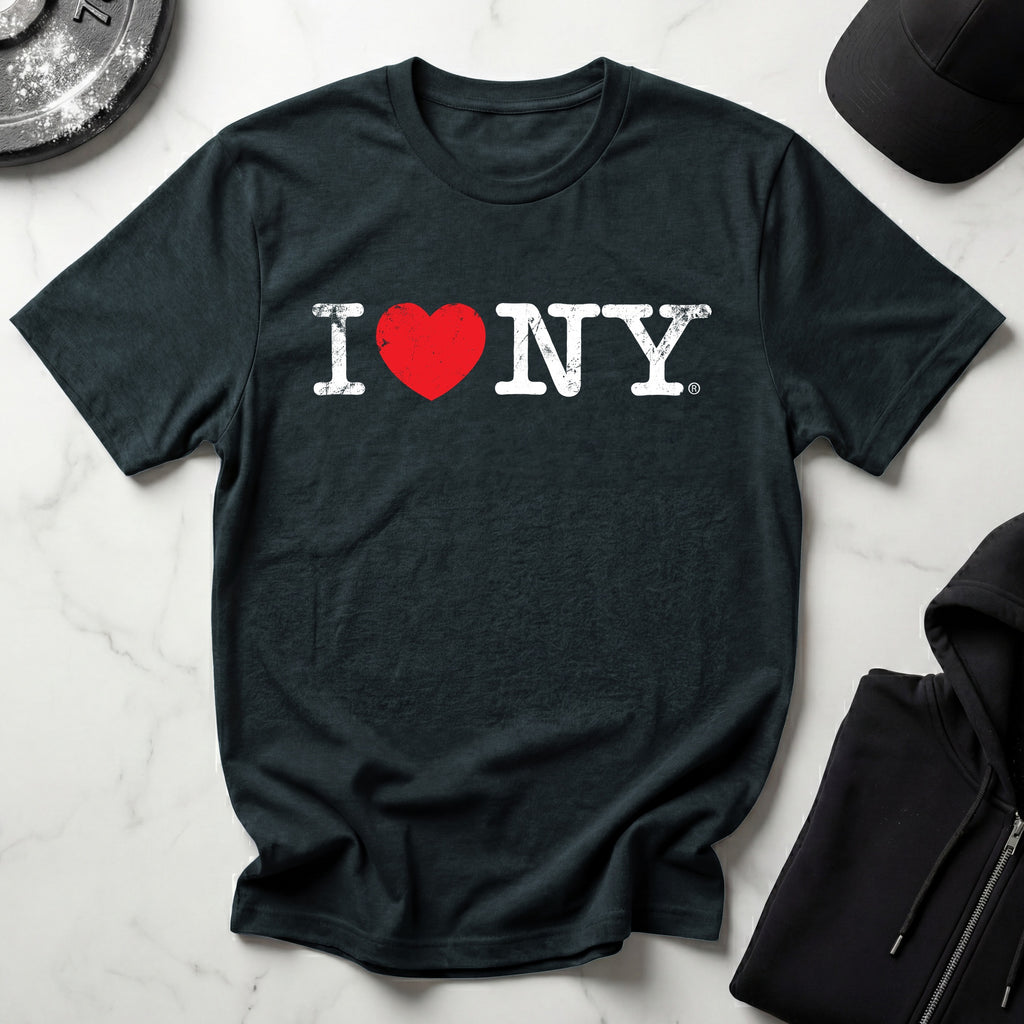 I Love NY Gym Linear Grunge White Designer Gymwear T-Shirt
