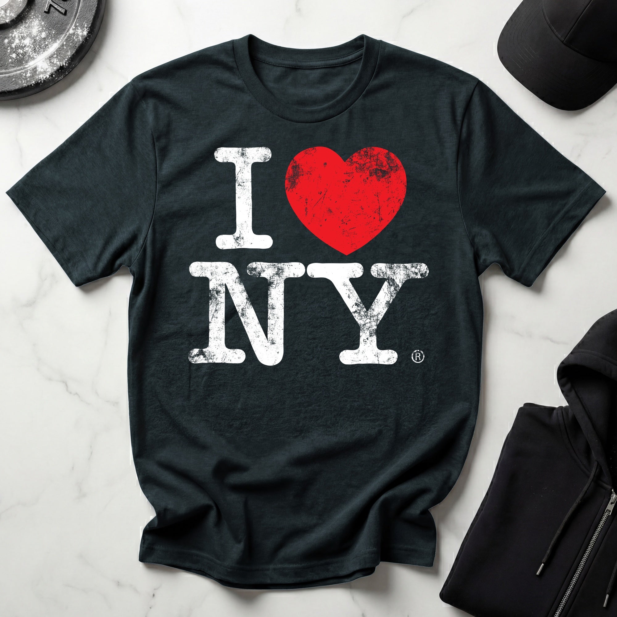 I Love NY Grunge White Designer Gymwear T-Shirt