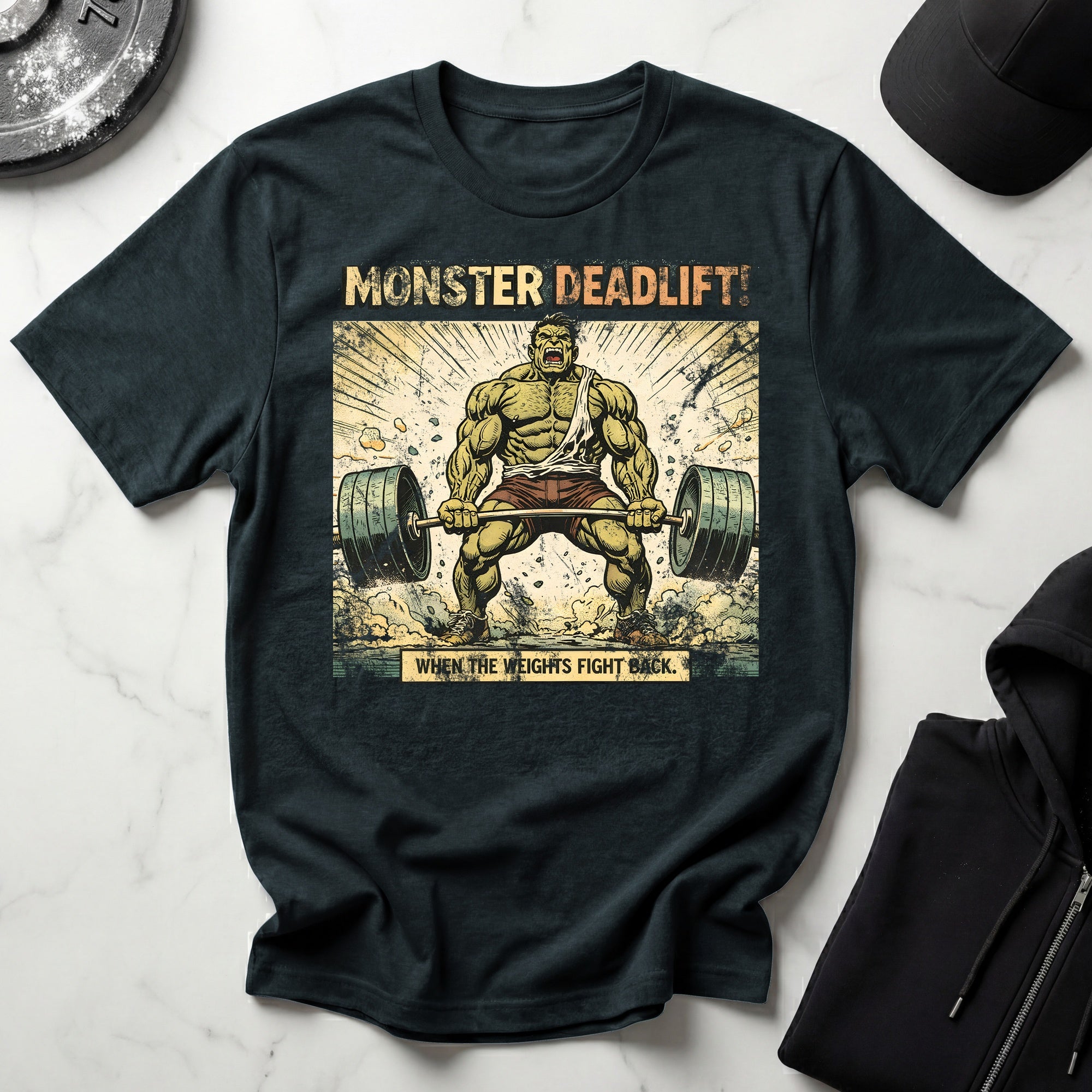 Retro Comic Monster Deadlift Gymwear T-Shirt