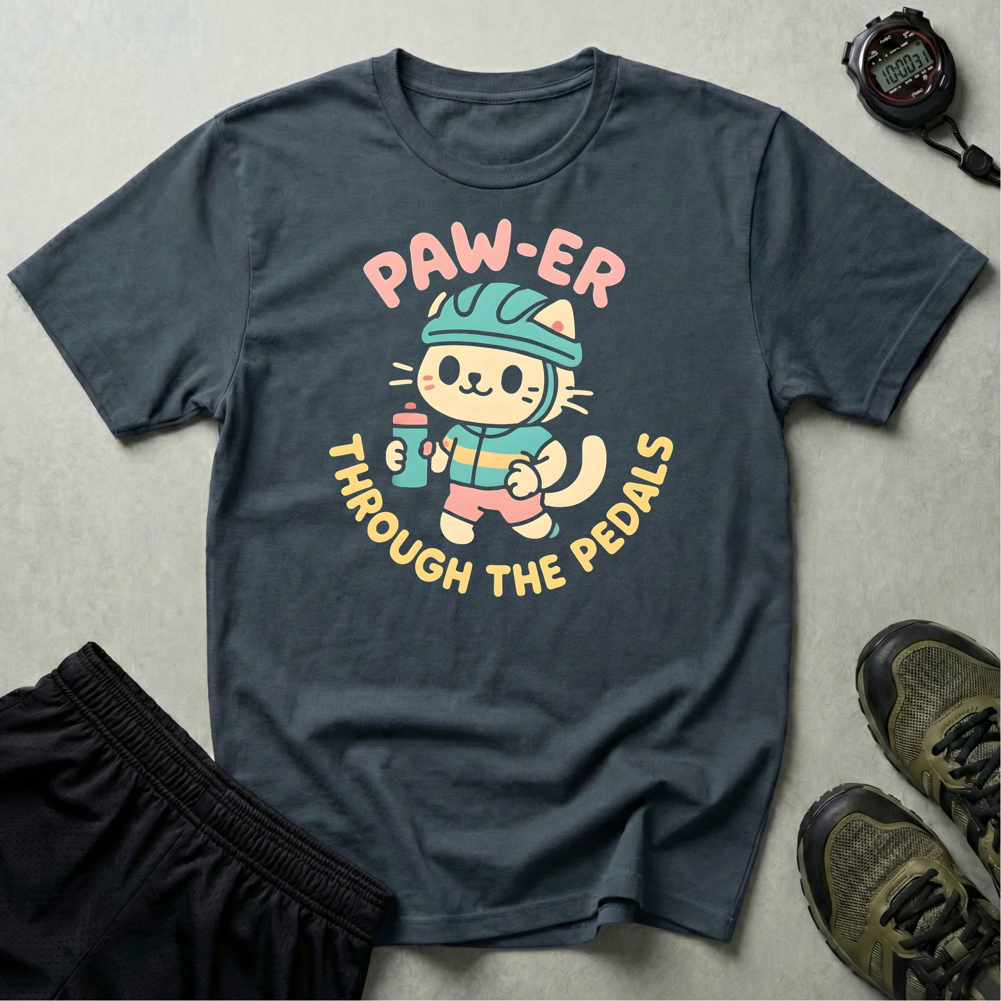 Cycling Cat Illustration T-Shirt