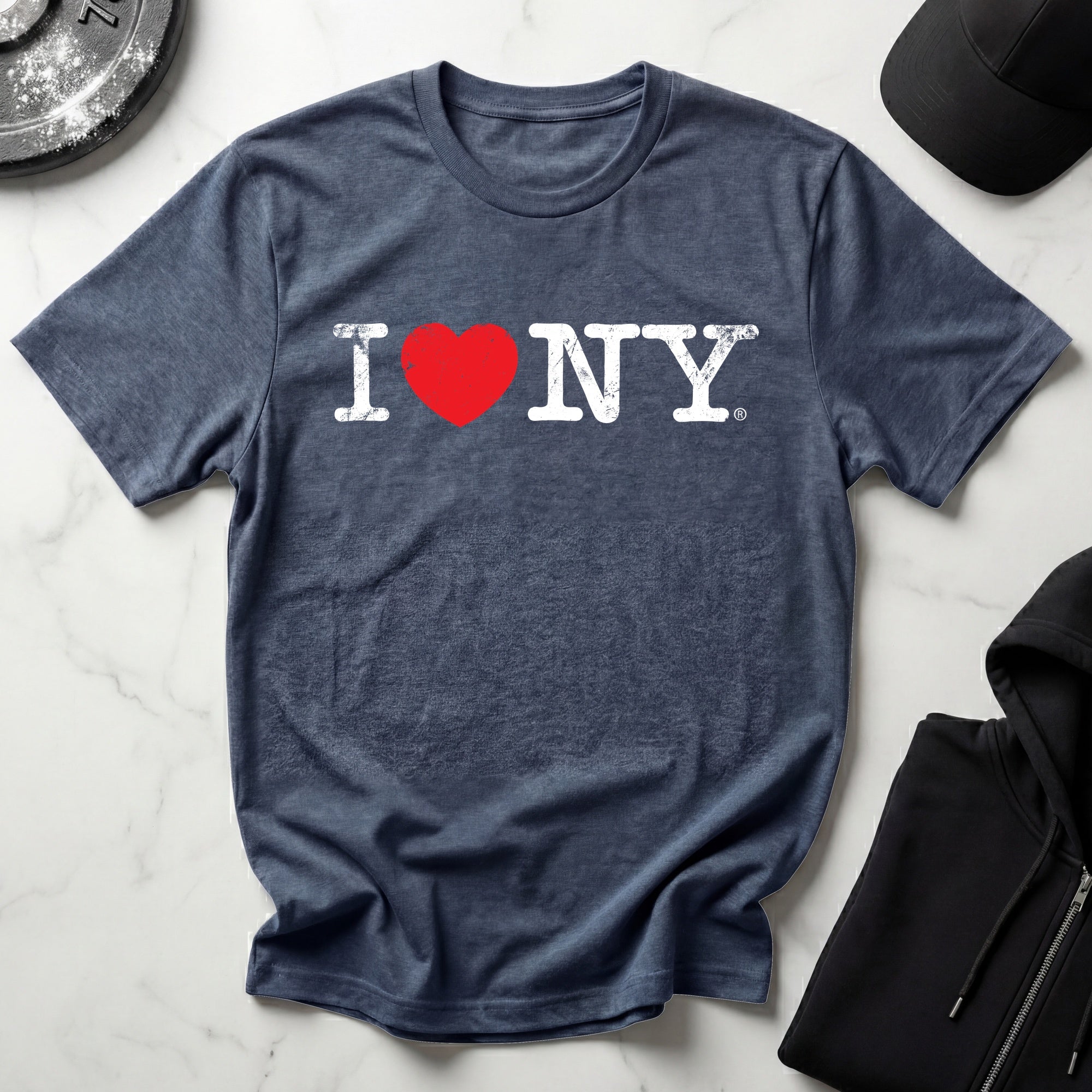 I Love NY Gym Linear Grunge White Designer Gymwear T-Shirt