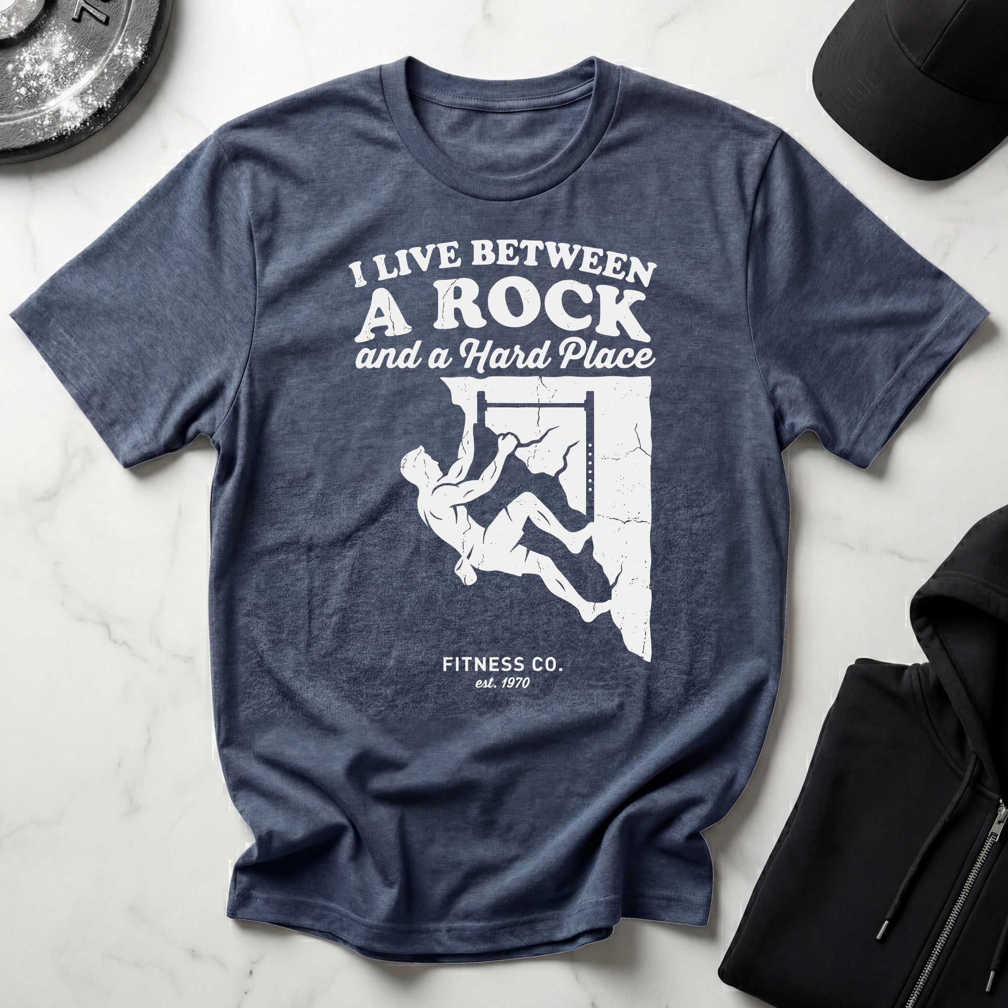 I Live Between A Rock and A Hard Place Rock Climbing Dark T-Shirt