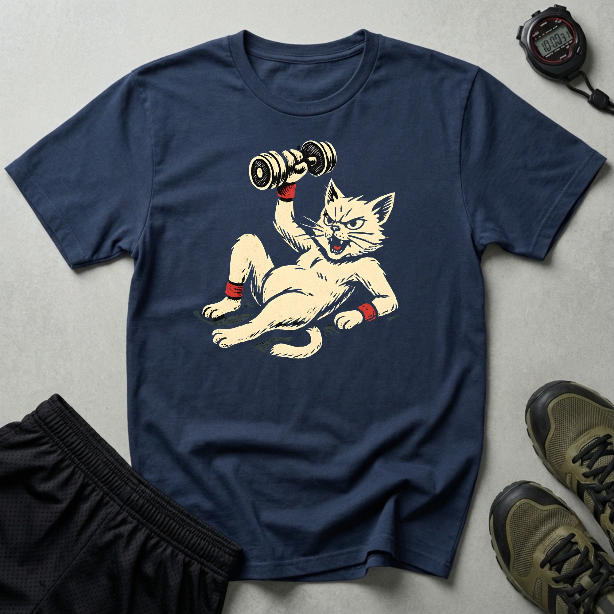 Cat Lifts Dumbbell T-Shirt