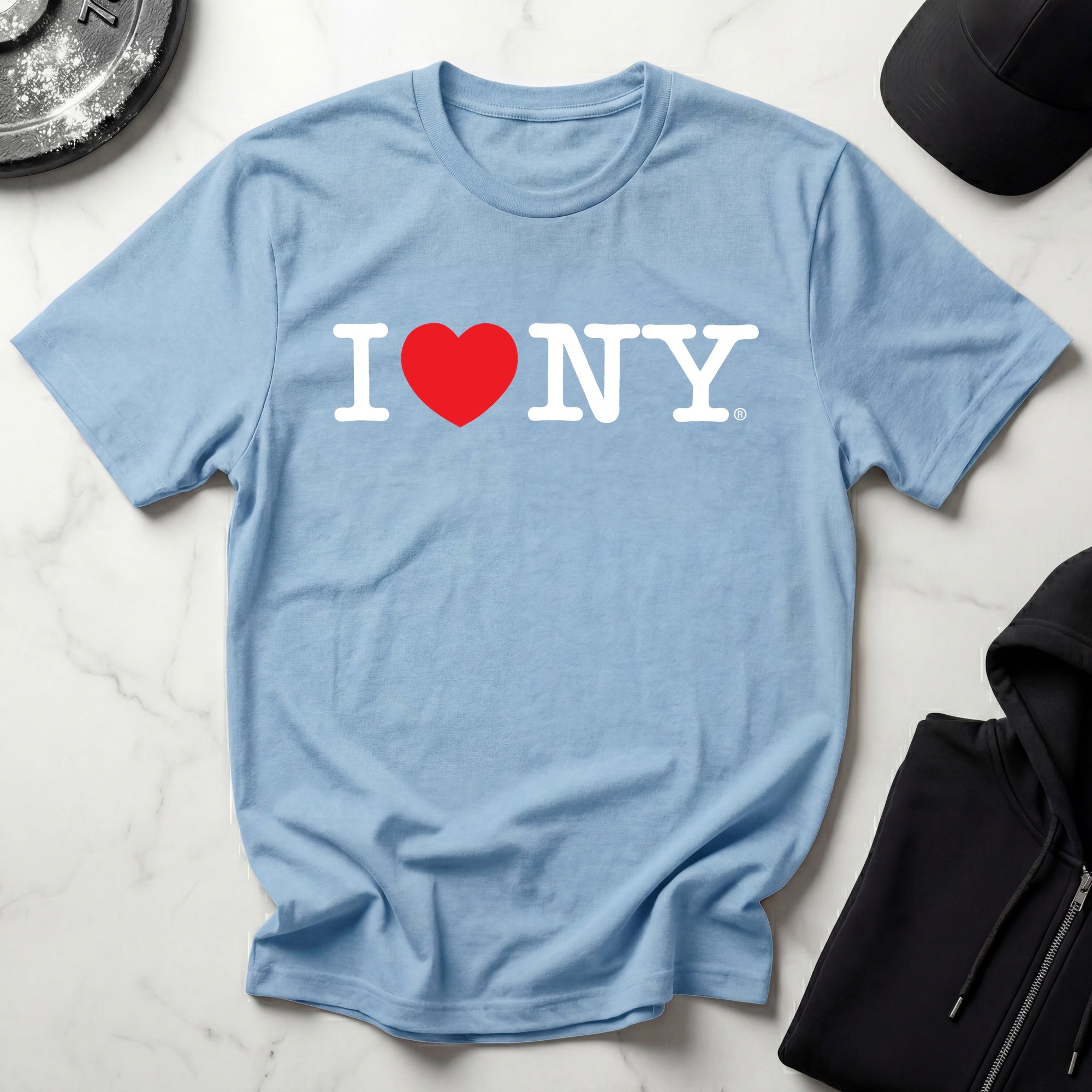I Love NY Gym Linear Classic White Designer Gymwear T-Shirt
