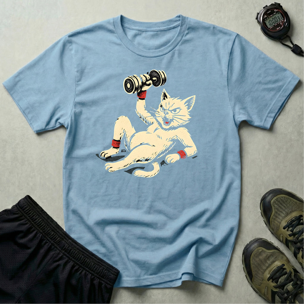 Cat Lifts Dumbbell T-Shirt