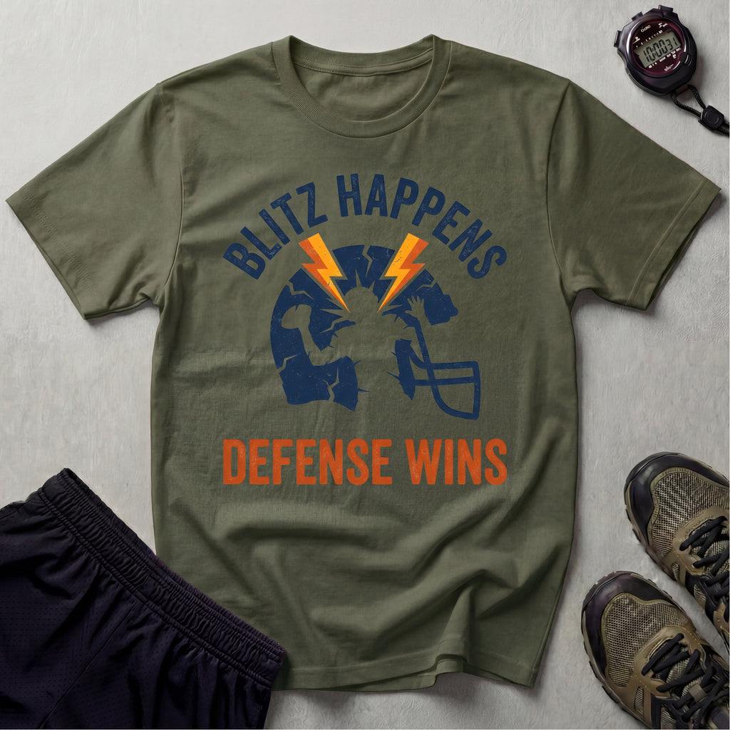 Gridiron USA Blitz Happens Defence Wins Gym T-Shirt