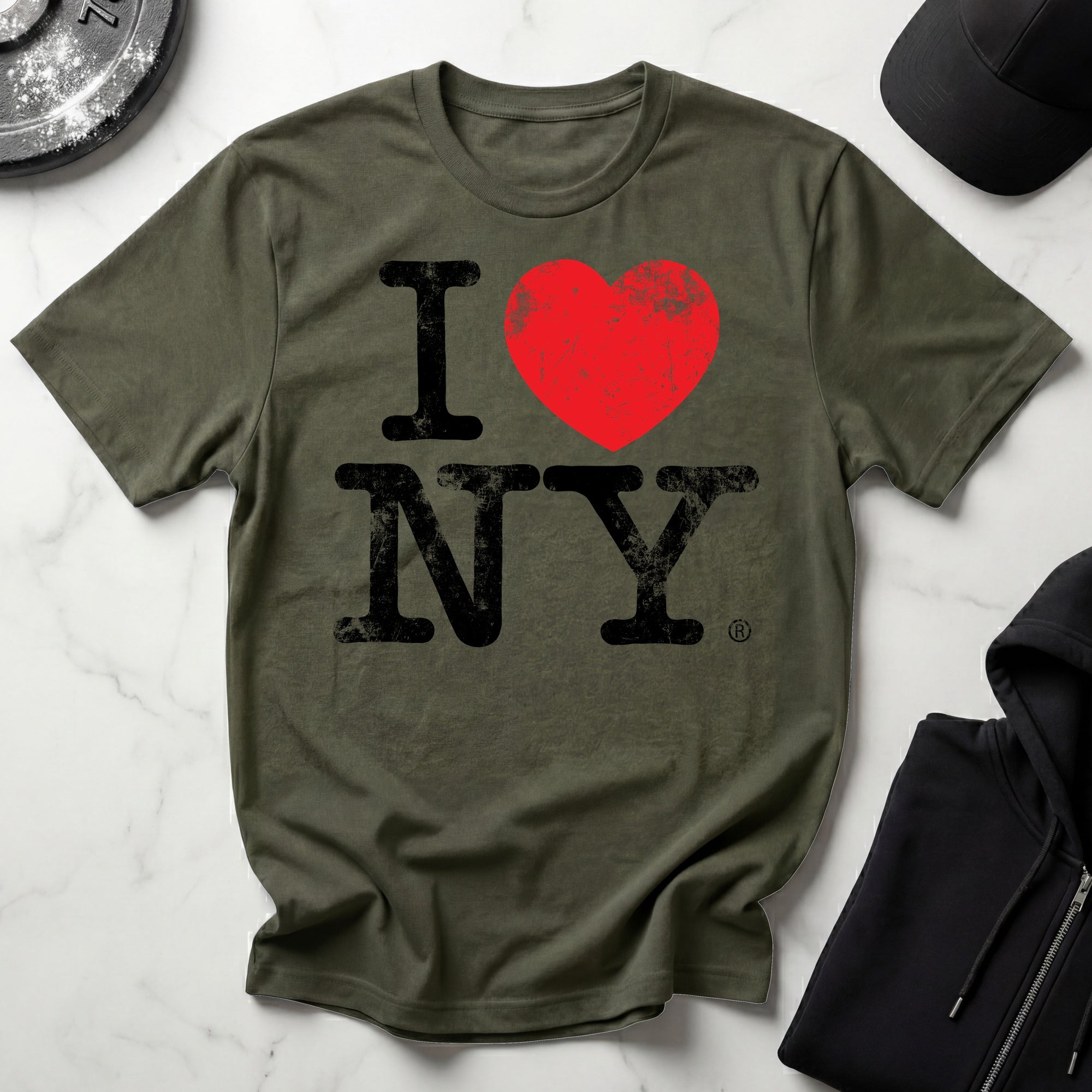 I Love NY Grunge Black Designer Gymwear T-Shirt