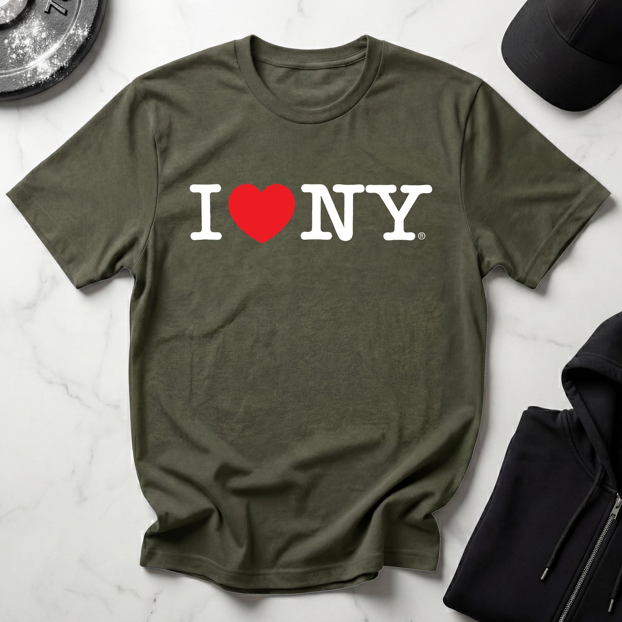 I Love NY Gym Linear Classic White Designer Gymwear T-Shirt