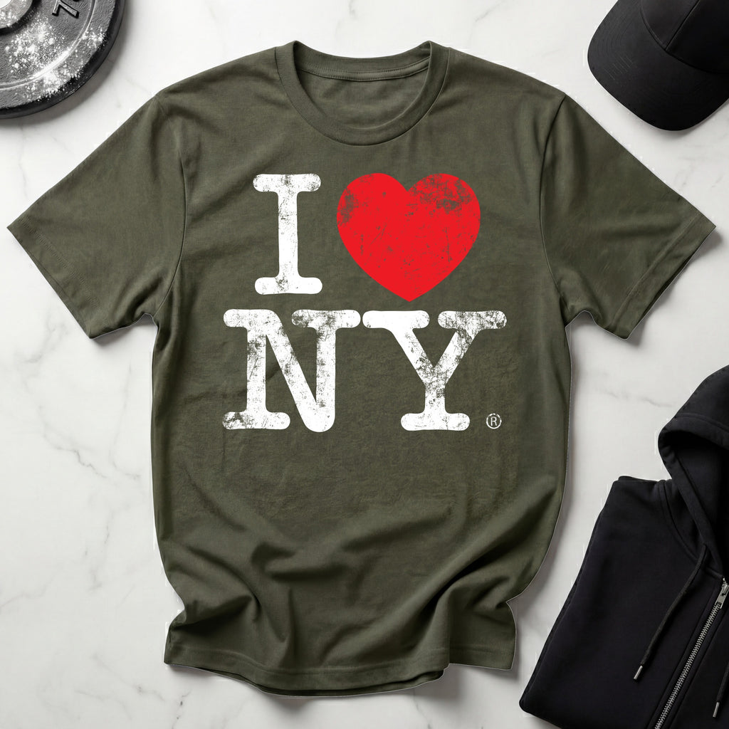 I Love NY Grunge White Designer Gymwear T-Shirt