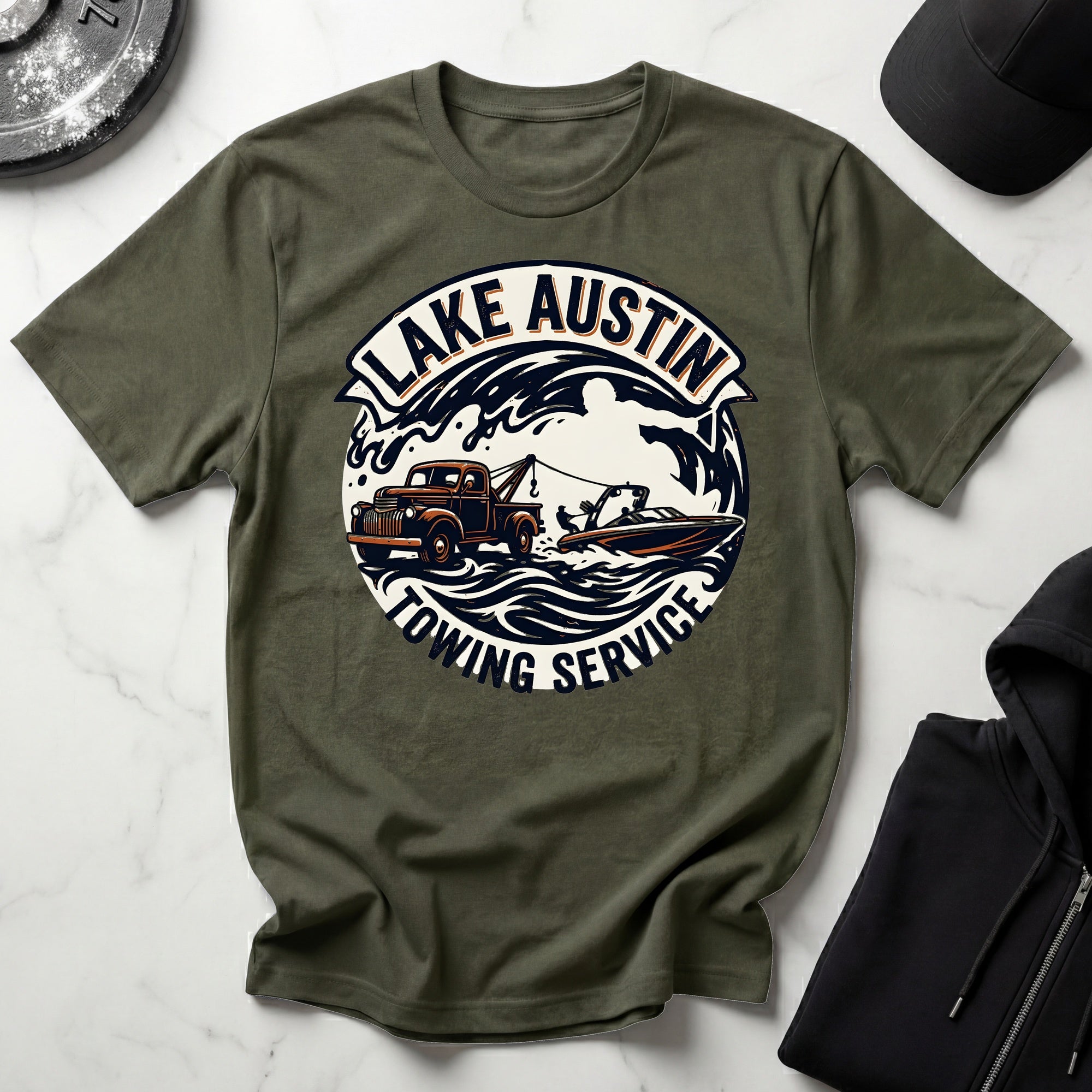 Lake Austin Towing Wakeboard Designer Gym T-Shirt