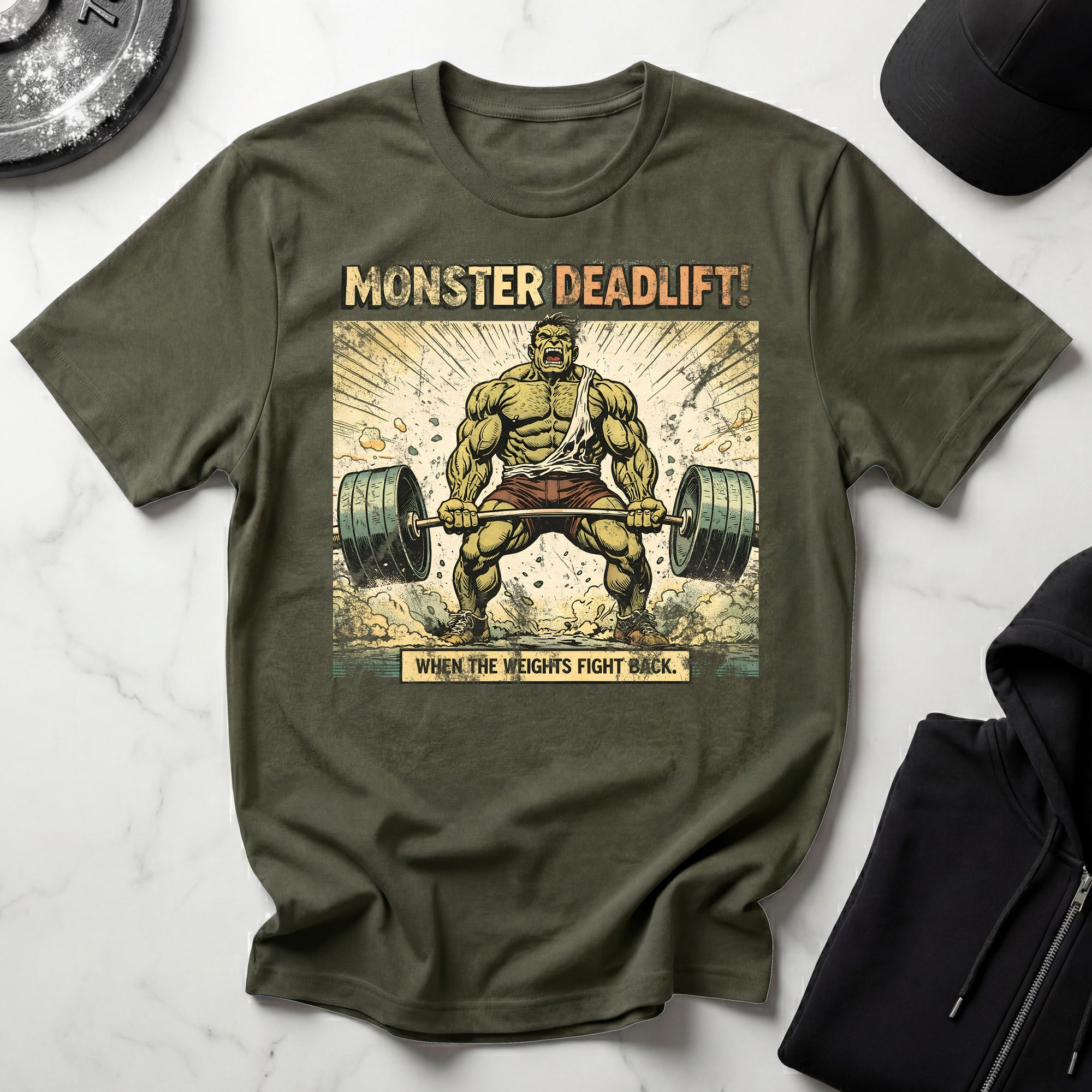 Retro Comic Monster Deadlift Gymwear T-Shirt