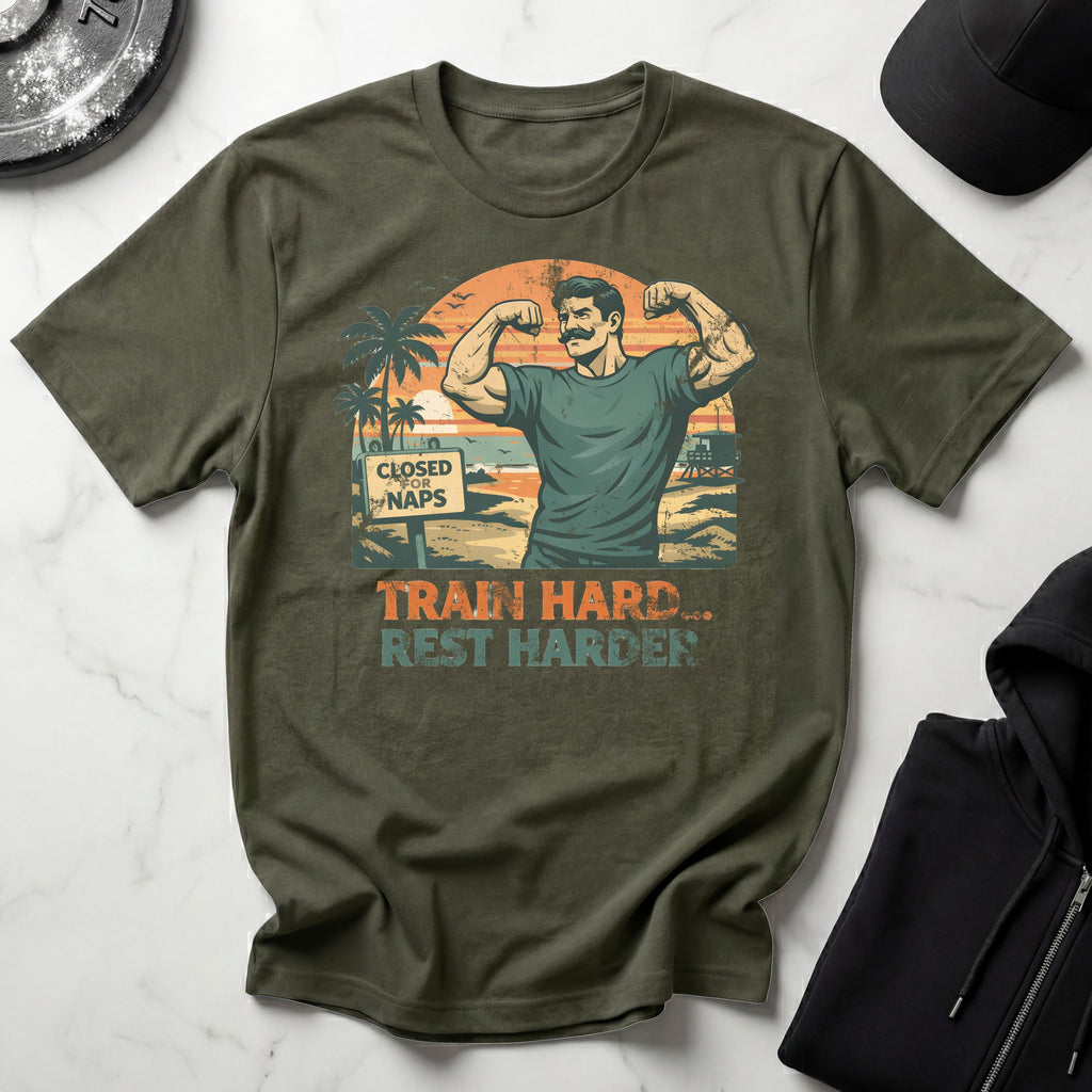 Retro Venice Beach Train Hard Rest Hard Gym T-Shirt