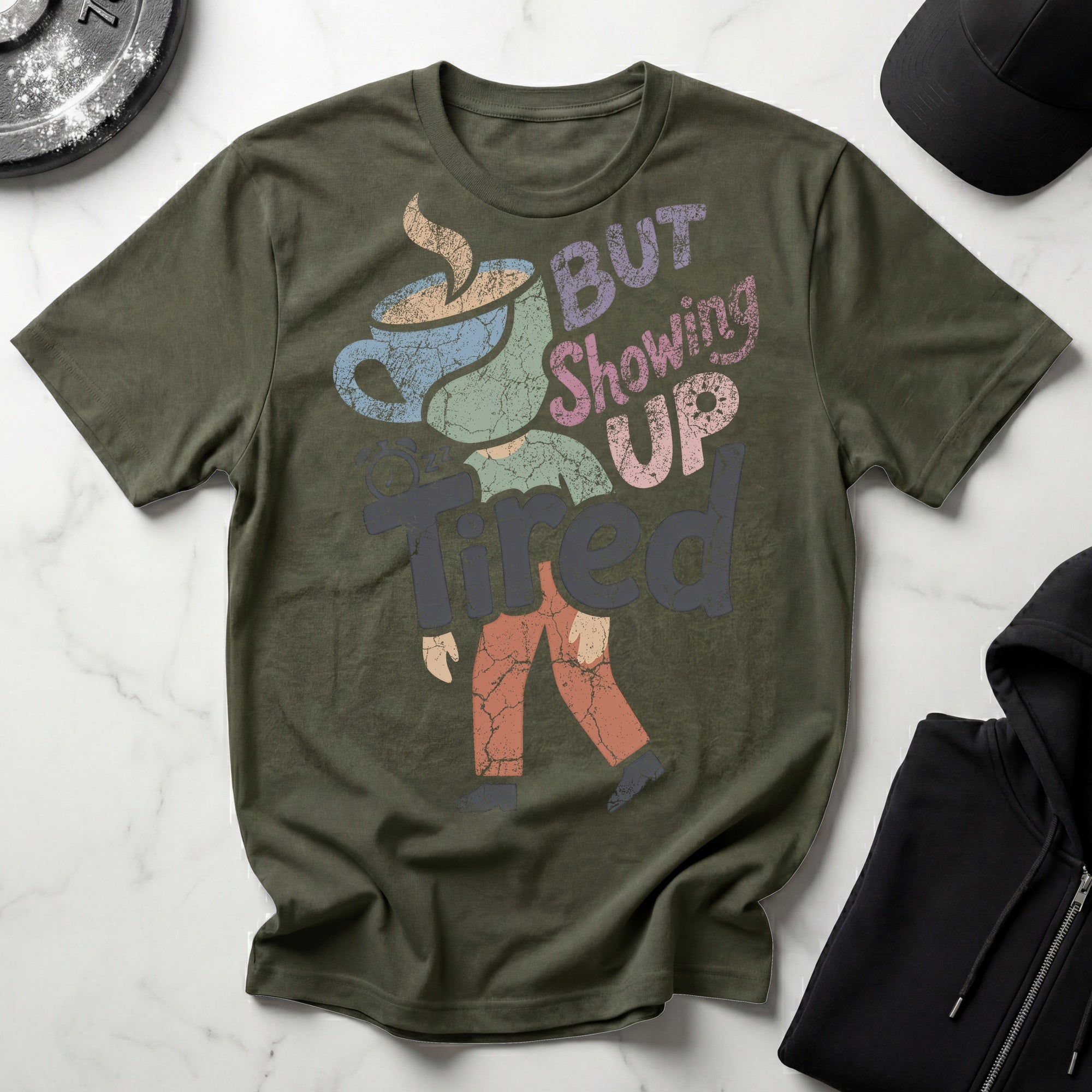 Tired But Showing Up Retro Gym T-Shirt