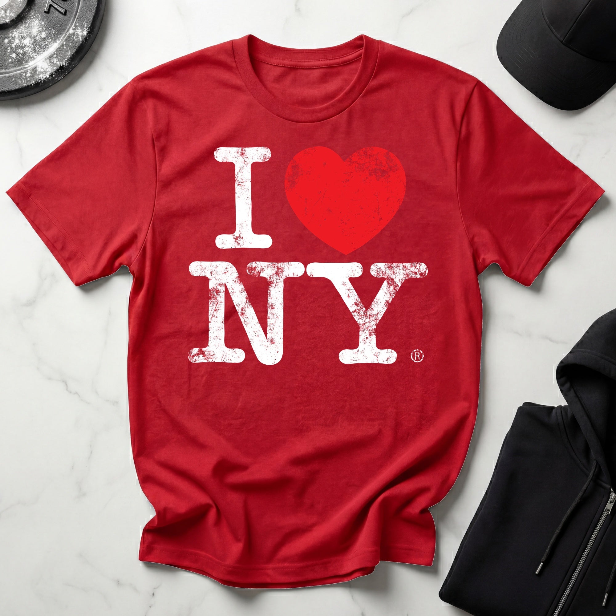I Love NY Grunge White Designer Gymwear T-Shirt