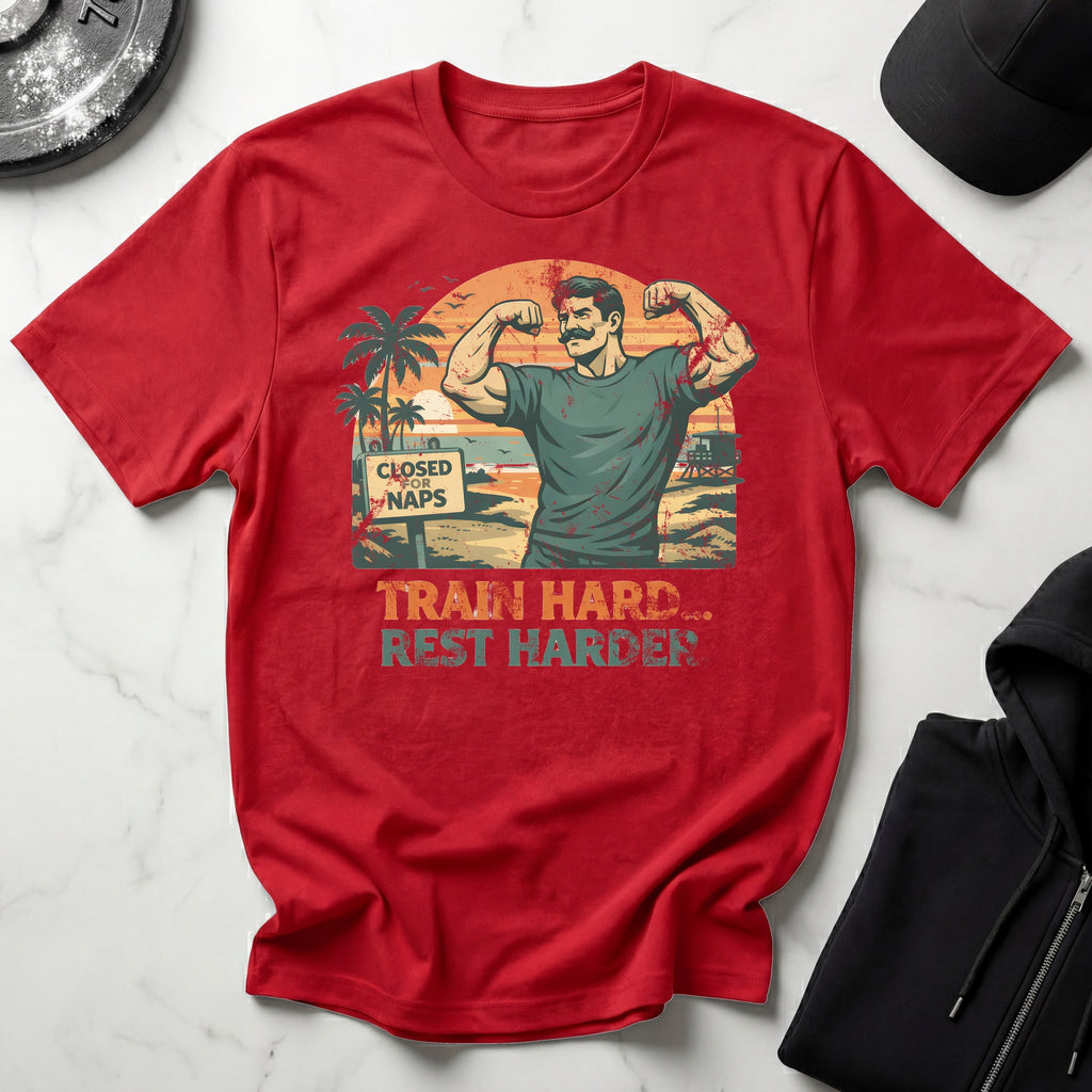 Retro Venice Beach Train Hard Rest Hard Gym T-Shirt