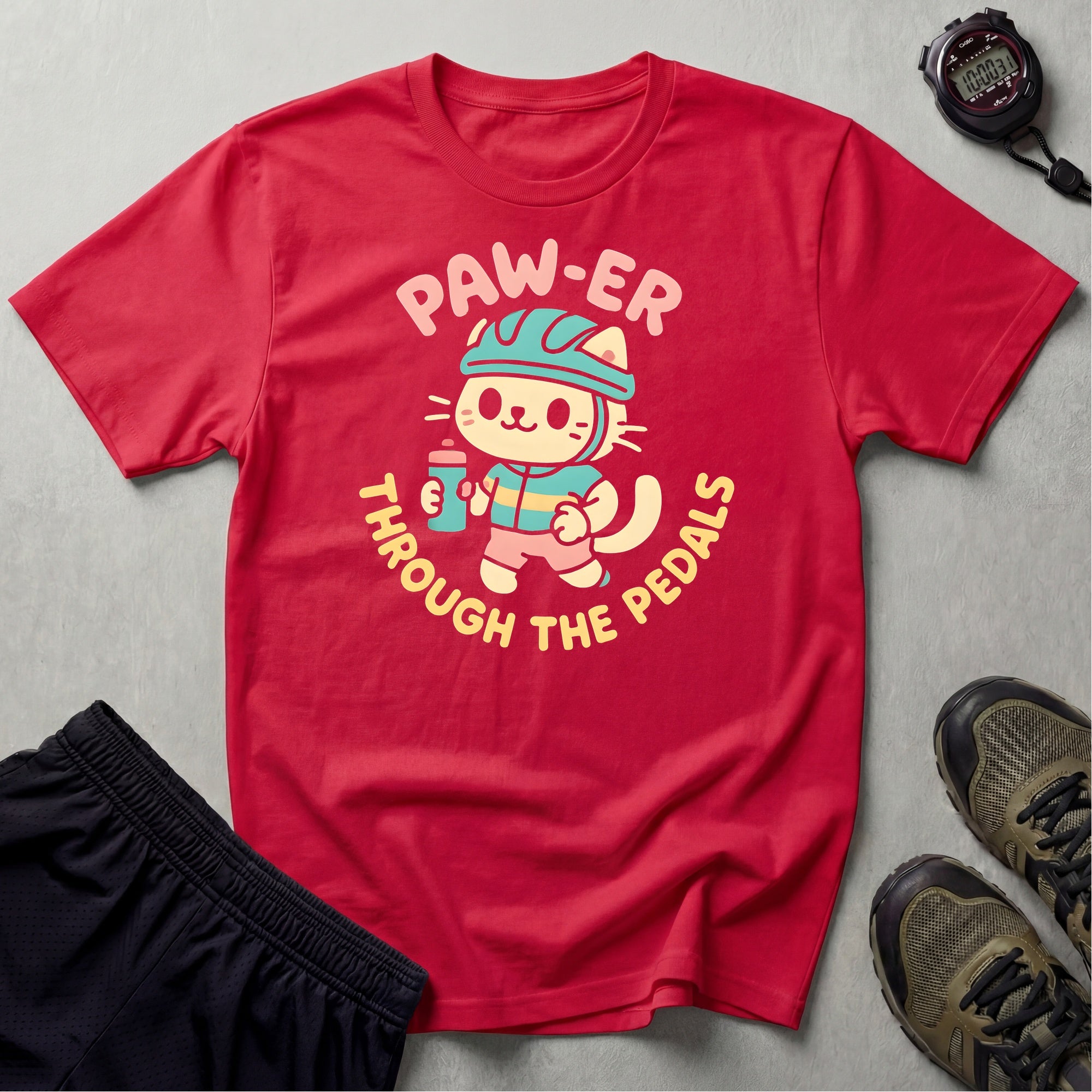 Cycling Cat Illustration T-Shirt