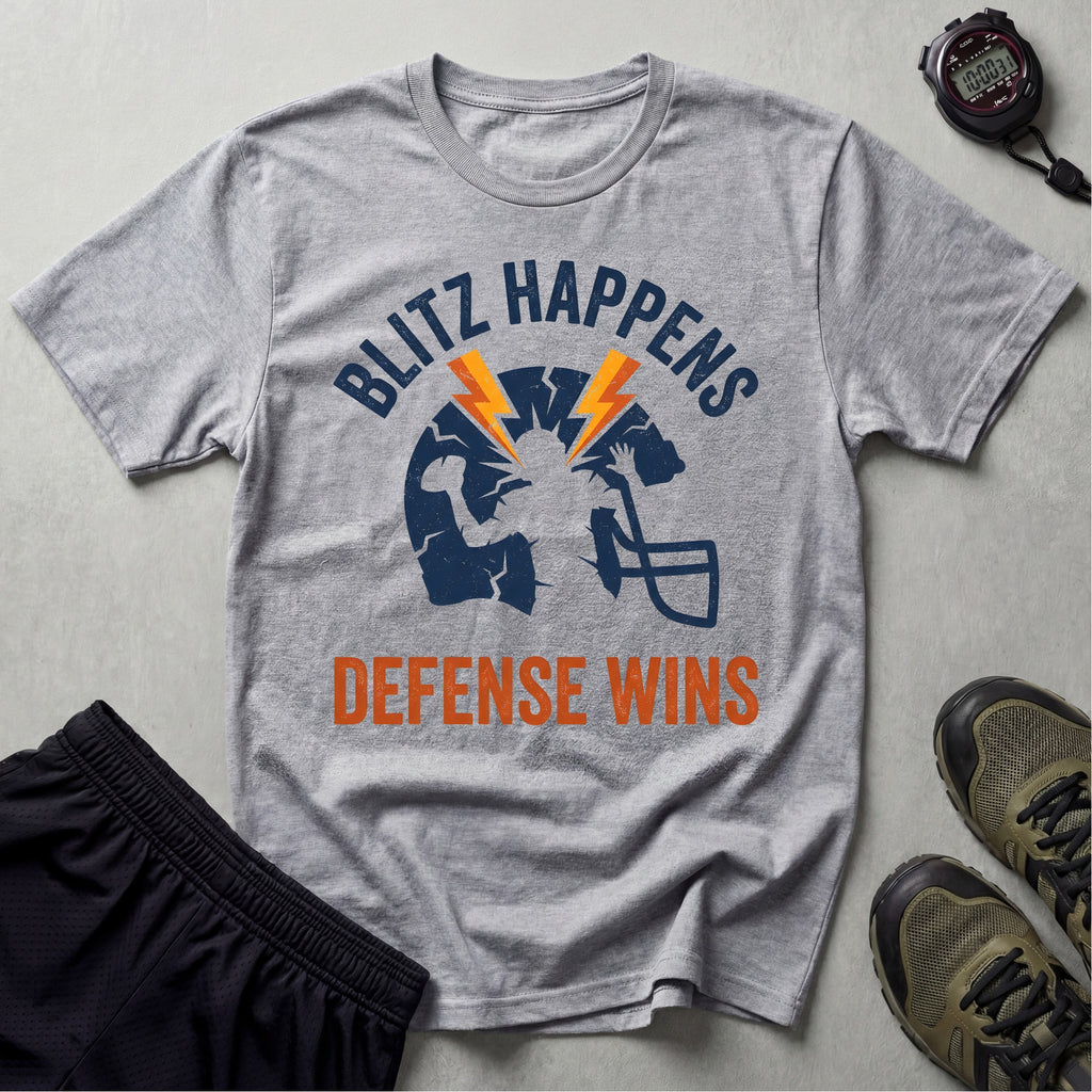 Gridiron USA Blitz Happens Defence Wins Gym T-Shirt