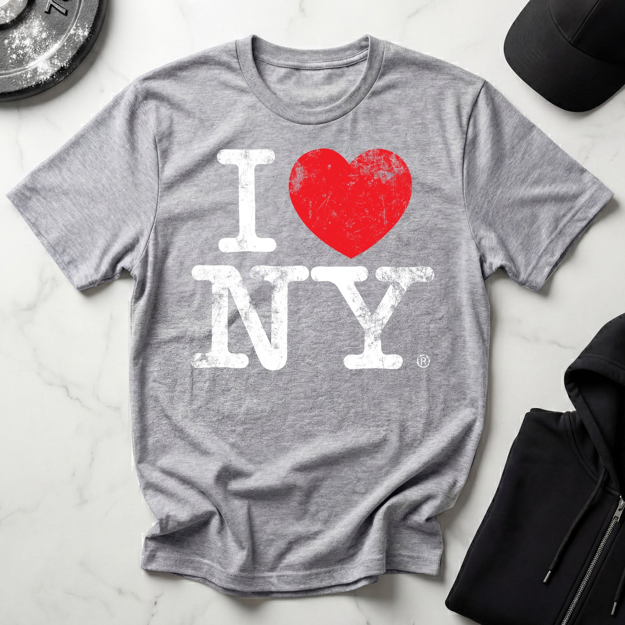 I Love NY Grunge White Designer Gymwear T-Shirt