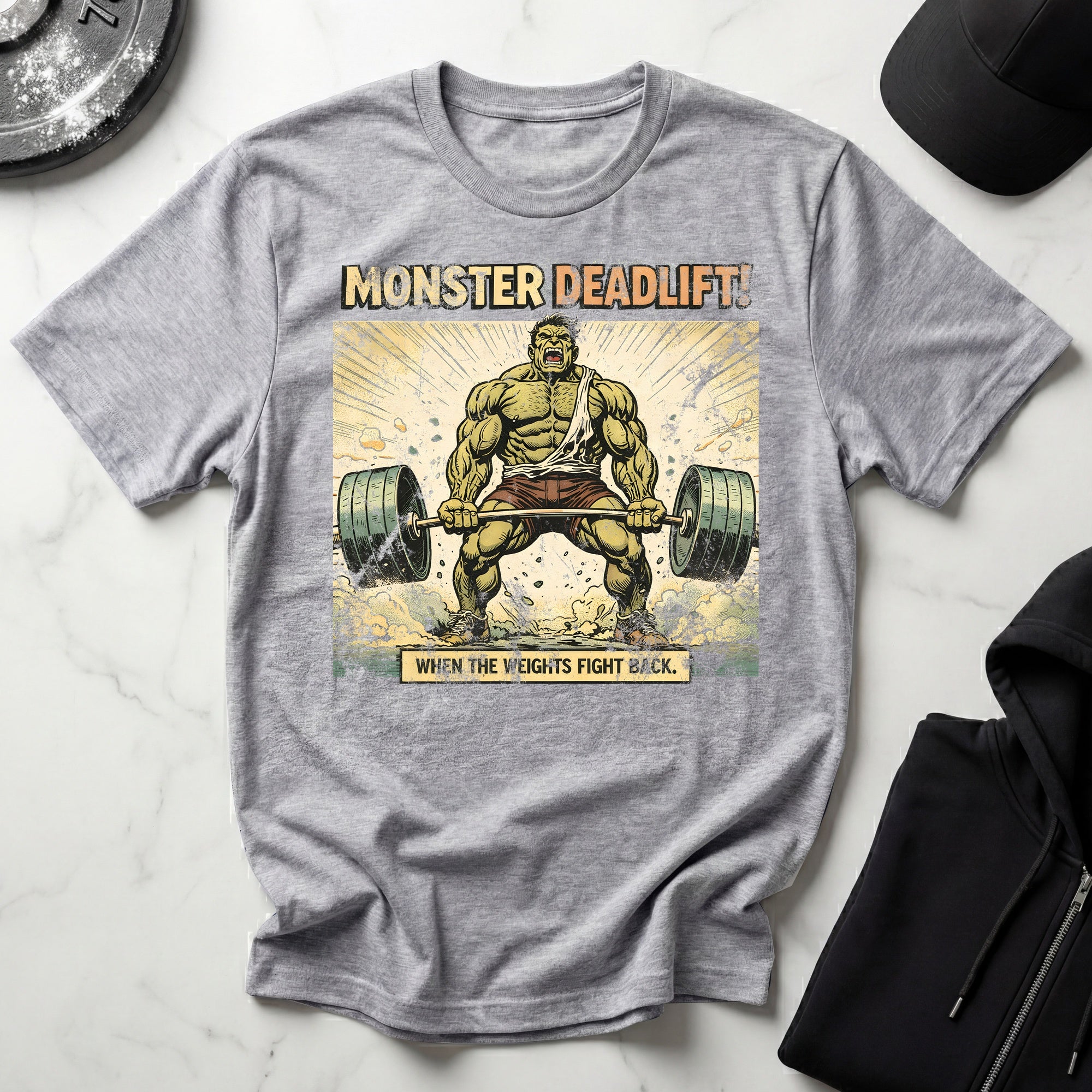 Retro Comic Monster Deadlift Gymwear T-Shirt
