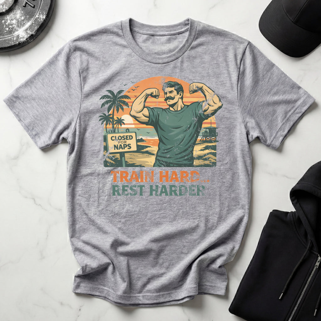Retro Venice Beach Train Hard Rest Hard Gym T-Shirt