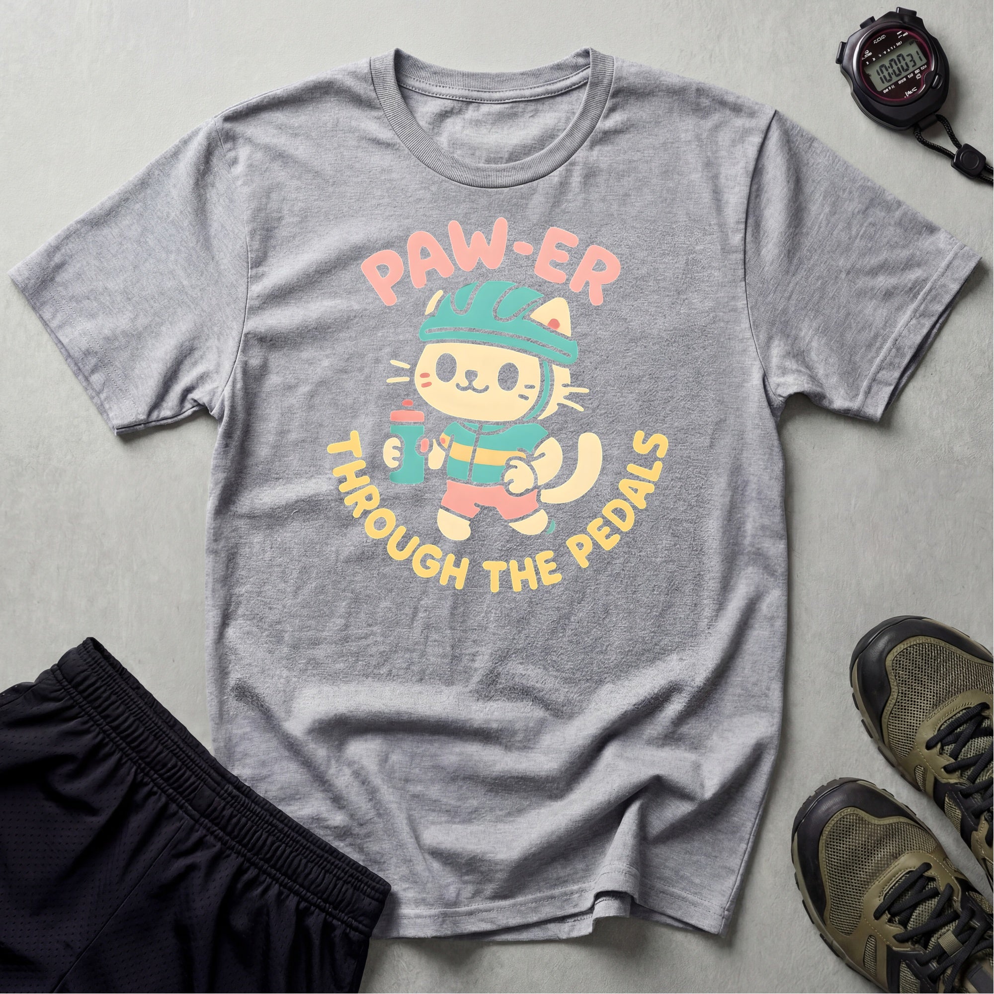 Cycling Cat Illustration T-Shirt