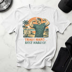 Retro Venice Beach Train Hard Rest Hard Gym T-Shirt